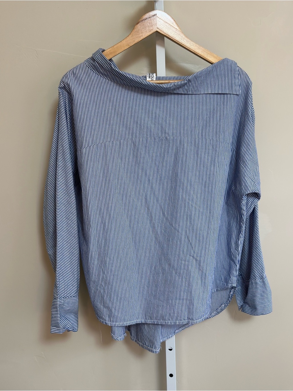 Gainsbourg Korea Blue White Pinstripe Asymmetrical Oversized Blouse